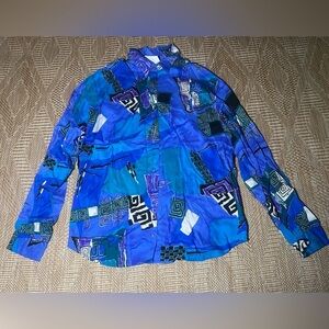 Bobbie Brooks Women's Vintage 1980 Abstract PrintButton Down,Long Sleeve,Size M